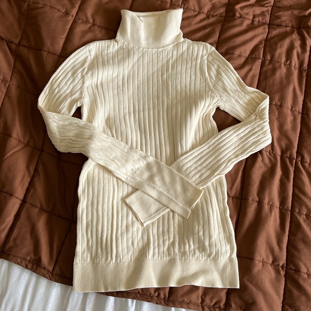 NEW TALBOTS IVORY SEAMLESS TURTLENECK COTTON CREAM WHITE SMALL PETITE BUSINESS